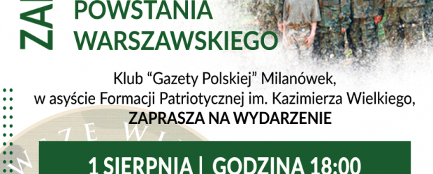 MILANÓWEK | ZAPROSZENIE 1.08 – Msza Święta w 82. rocznicę wybuchu Powstania Warszawskiego