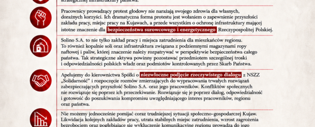 APEL KLUBU „GAZETY POLSKIEJ” W KRUSZWICY  W OBRONIE SOLINO S.A. I PRZYSZŁOŚCI KUJAW