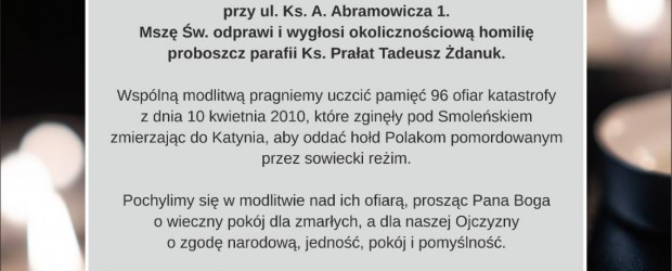 BIAŁYSTOK-CENTRUM | ZAPROSZENIE 10.09 – Uroczystość upamiętnienia Ofiar Tragedii Smoleńskiej
